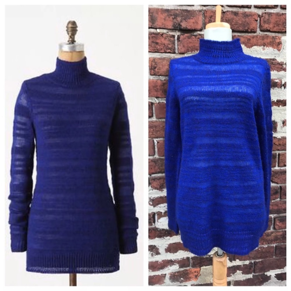 Anthropologie‎ XS M Knit Twin Shadows Sweater Blue